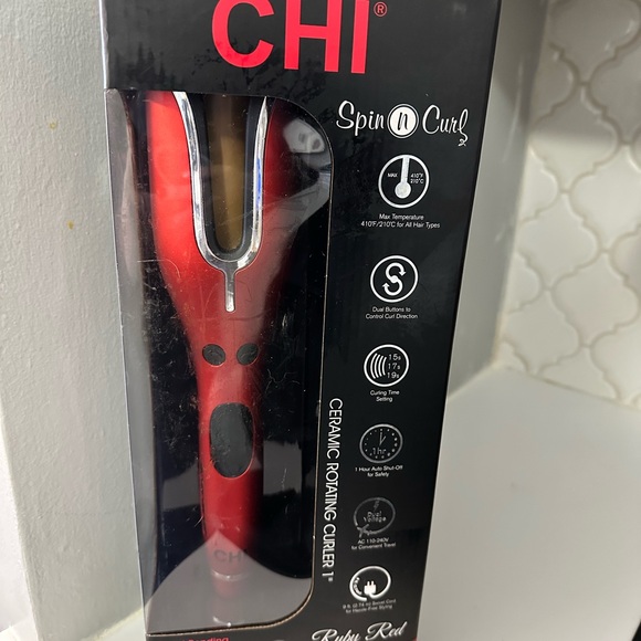 CHI Spin N Curl Ceramic Rotating Curler - Ruby Red